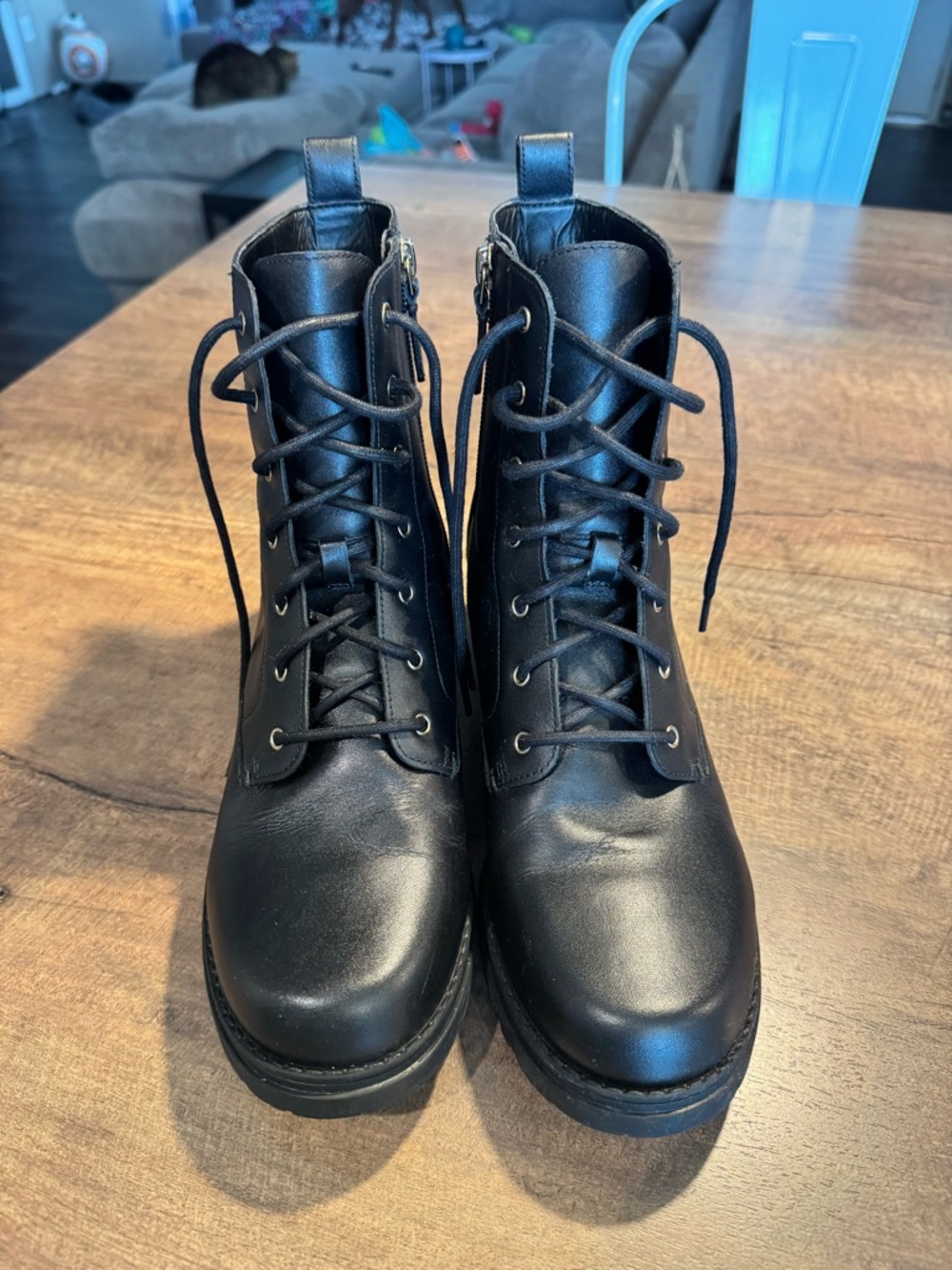 Cole Haan Black Lace-Up Leather Combat Boots - Picture 2 of 7